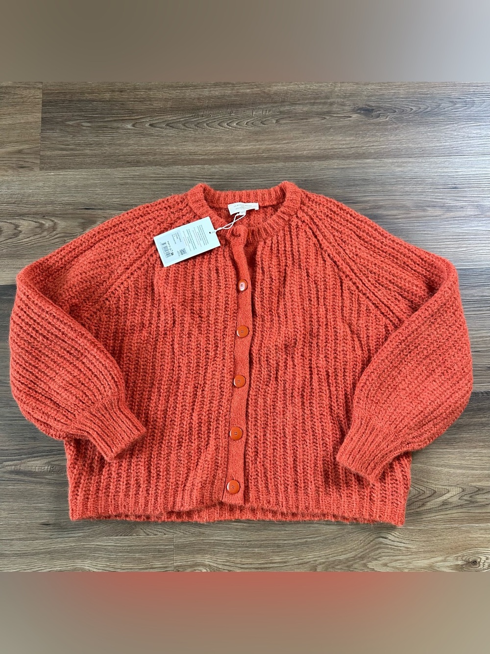 La Maille Sezane Emile Cardigan Sweater Large Orange Button Alpaca Wool Cottage